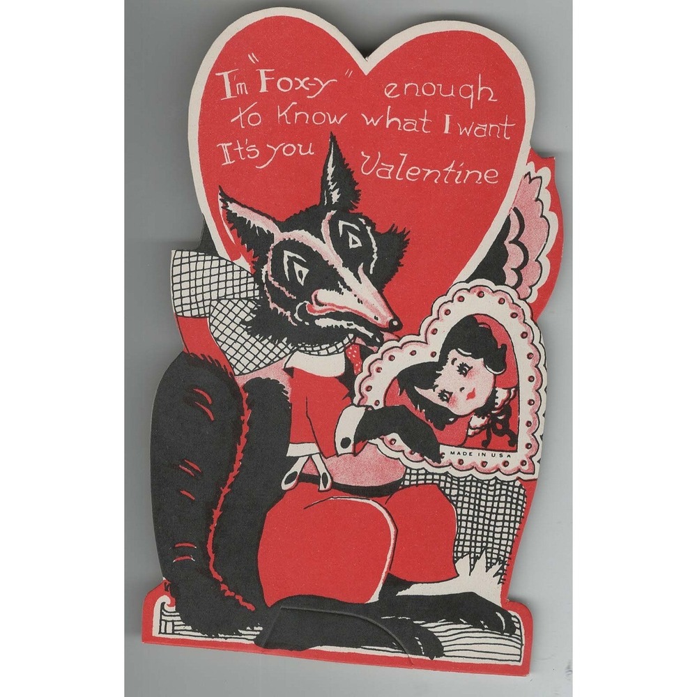 Vintage Die Cut Valentines Day Card Fox I'm Foxy Enough Standee Made in USA - Picture 1 of 2